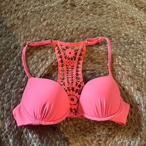 Women's Pink Lace-Back Push-Up bathing suit top